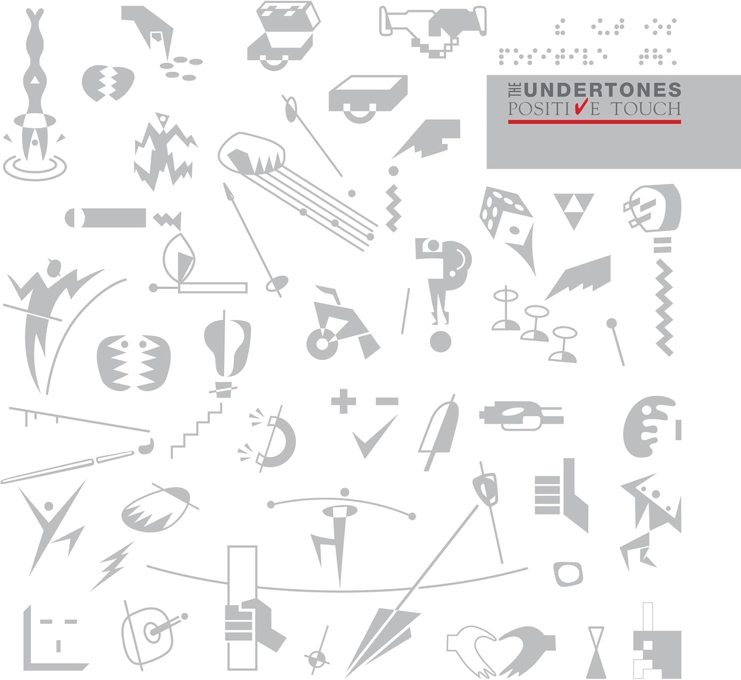 CD cover for The Undertones’ “Positive Touch” with abstract white designs.