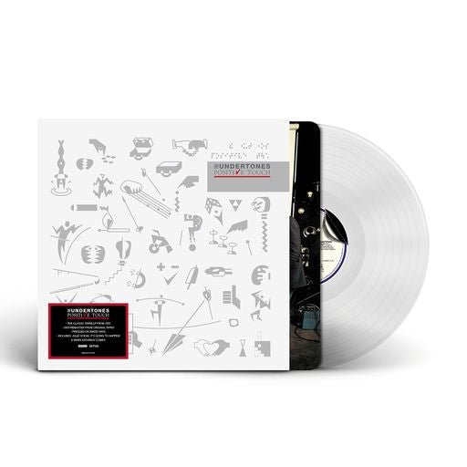 White vinyl record of The Undertones’ “Positive Touch” with illustrated cover.