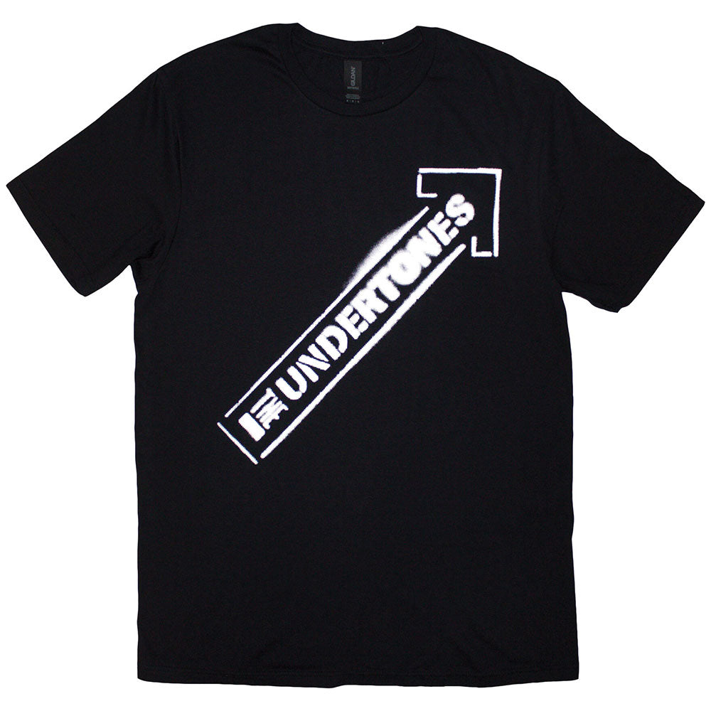 White unisex t-shirt with a spray-painted arrow graphic, size medium.