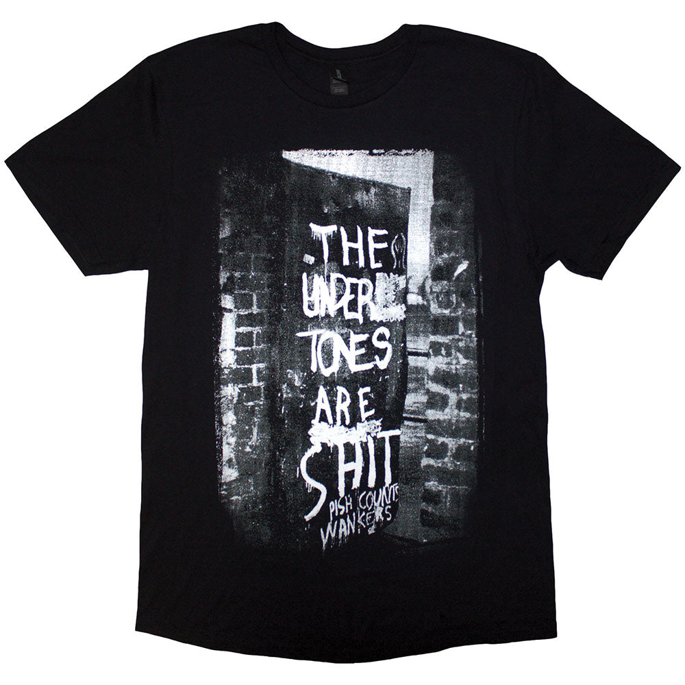 Black t-shirt with graffiti-style design, size small.