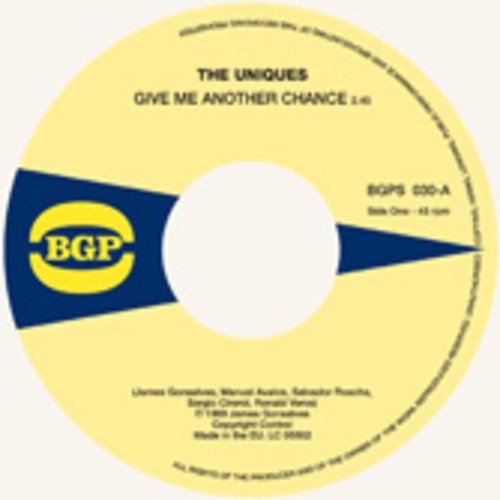Yellow vinyl record label with blue band, text, and BGP logo.