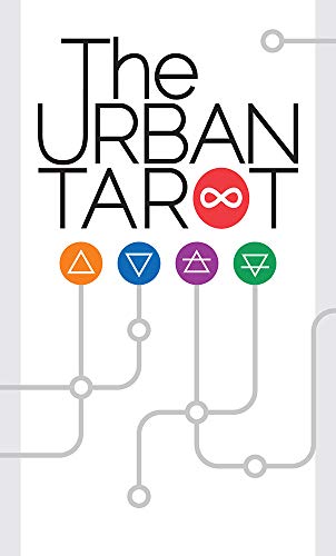 The Urban Tarot" book cover with bold text and colorful geometric shapes.