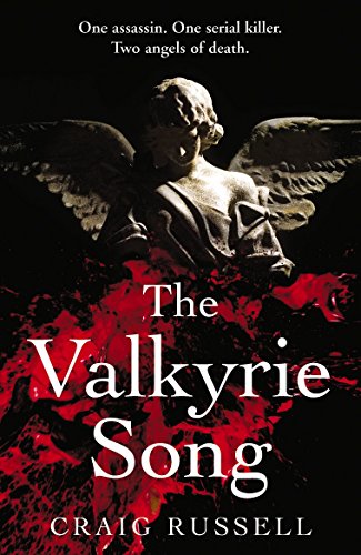 Book cover: “The Valkyrie Song” with an angel statue and red splatter.