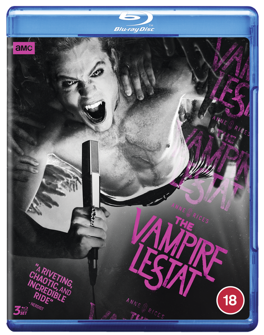 Blu-ray cover for "The Vampire Lestat" featuring a vampire and microphone.