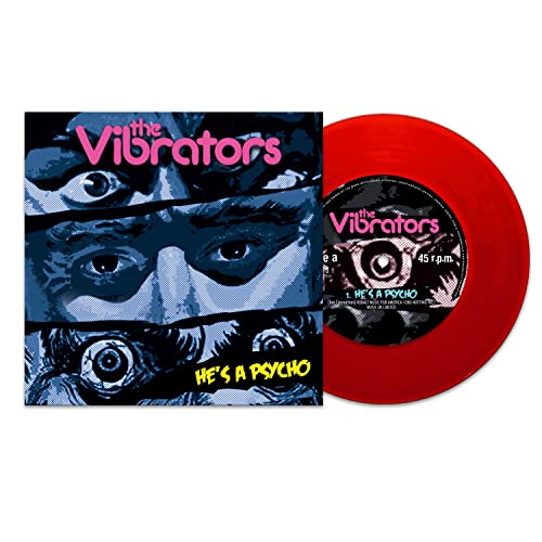 Red vinyl record and album cover for The Vibrators’ “He’s A Psycho.”