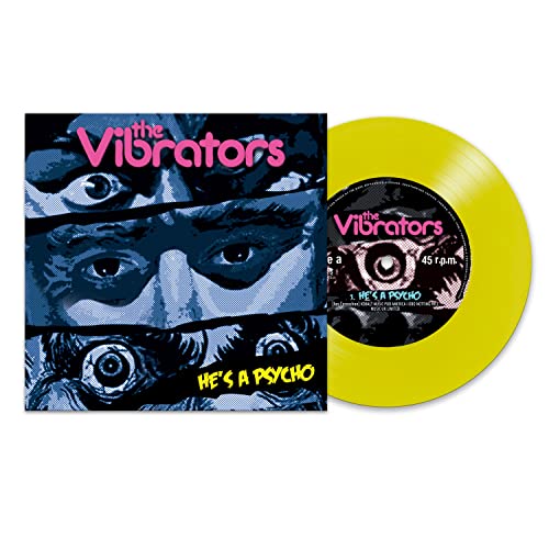 Vinyl record and cover for "The Vibrators - He's A Psycho," yellow vinyl.