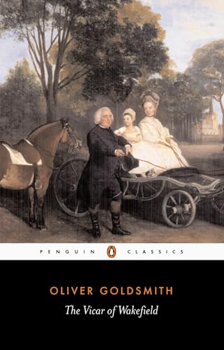 Book cover: 18th-century painting of a man, horse, and carriage, “The Vicar of Wakefield.”
