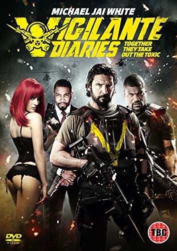 DVD cover for "The Vigilante Diaries" with four characters and explosive background.