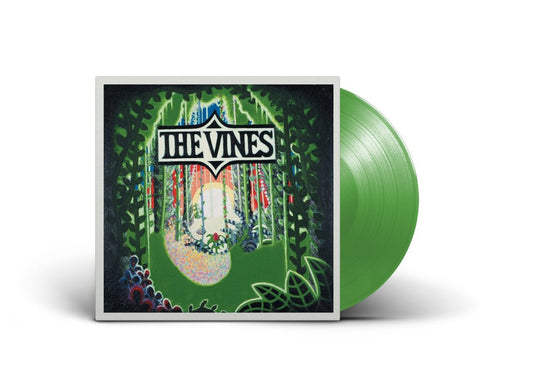 The Vines" album cover and green vinyl record on white background.