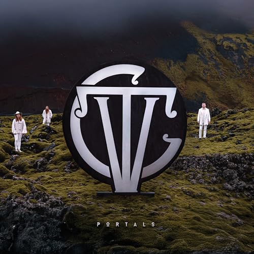 Album cover for "Portals" by The Vintage Caravan, featuring a circular logo and figures.