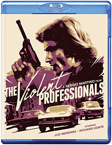 Blu-ray cover art featuring a man holding a gun above two vintage cars.