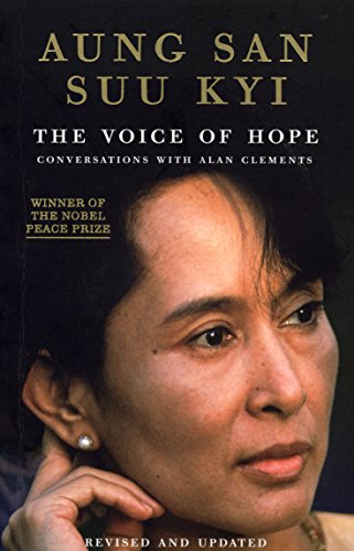 Book cover featuring a portrait of Aung San Suu Kyi, “The Voice of Hope.”
