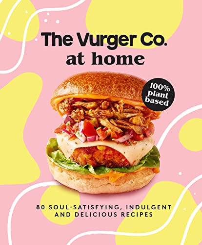 Cookbook cover featuring a stacked vegan burger against a pink and yellow background.