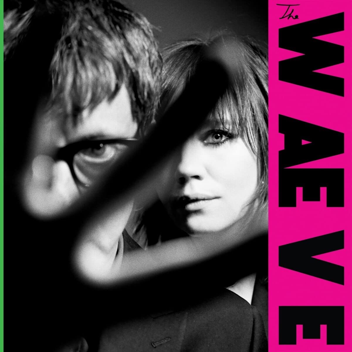 "Album cover with black-and-white portrait and pink 'The WAEVE' text on right side."