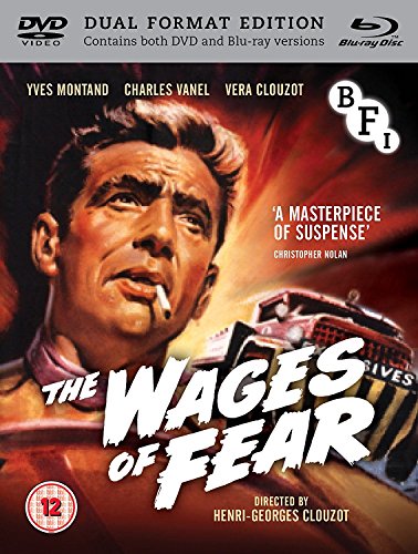 Blu-ray cover for "The Wages of Fear" featuring Yves Montand smoking.