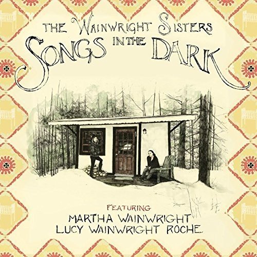 The image is a vinyl record cover. Alt text: "Vinyl album cover with sketch of cabin and two women."