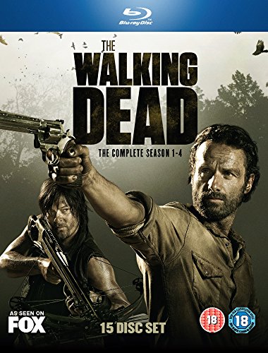 "Blu-ray cover of 'The Walking Dead' with two men holding guns, outdoors."