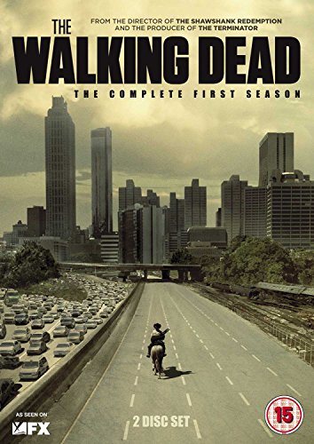 DVD cover of "The Walking Dead" Season 1, showing a man on a deserted highway.