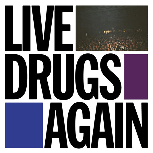 CD cover with bold text "Live Drugs Again" and concert crowd image.
