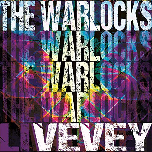 Vinyl record cover for The Warlocks’ “Vevey” with repeating band name.