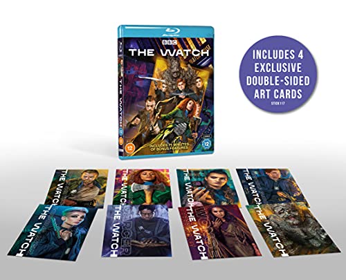 The Watch" Blu-ray cover with characters and included art cards.