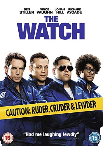 DVD cover art for The Watch featuring four men in blue jackets.