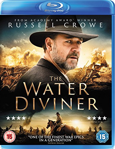 Blu-ray cover for The Water Diviner featuring Russell Crowe in a hat over battle scenes.