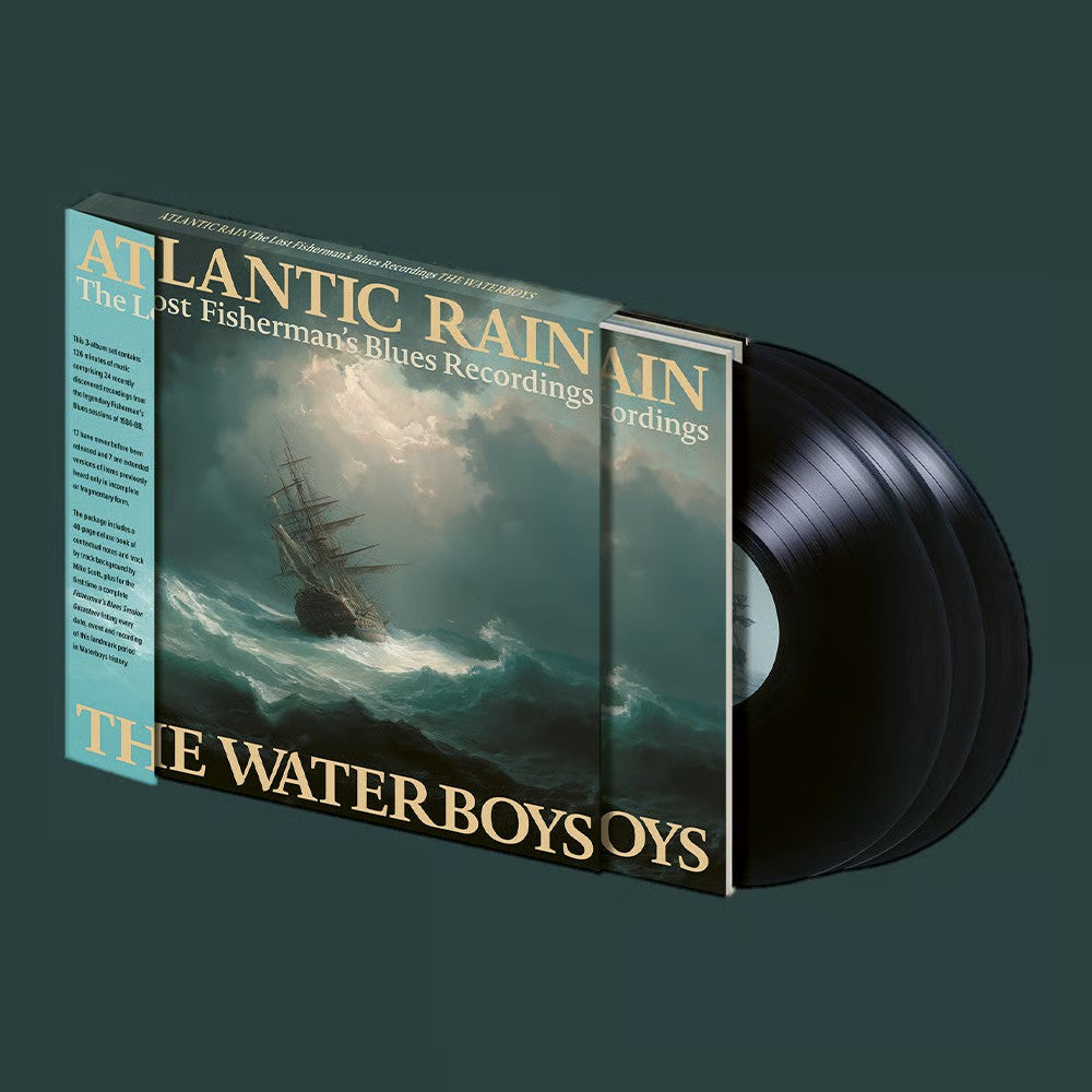 Vinyl record of The Waterboys’ “Atlantic Rain” album, stormy cover art.