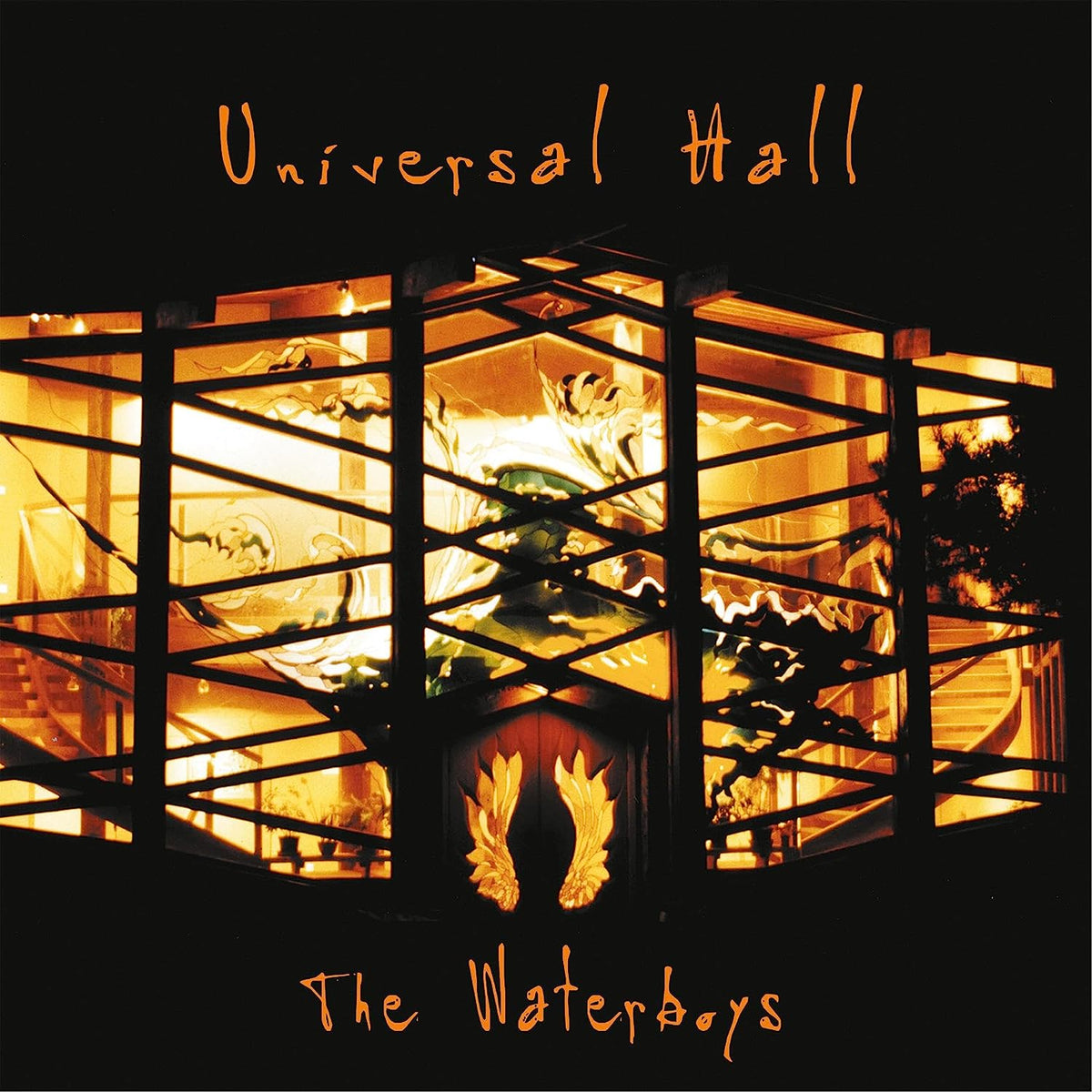 "Album cover with a staircase and orange text on a black background."