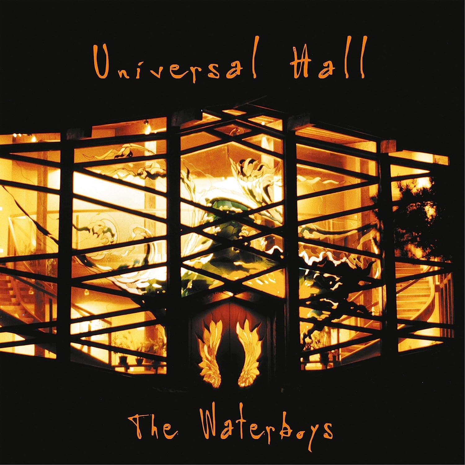 "Album cover with a staircase and orange text on a black background."