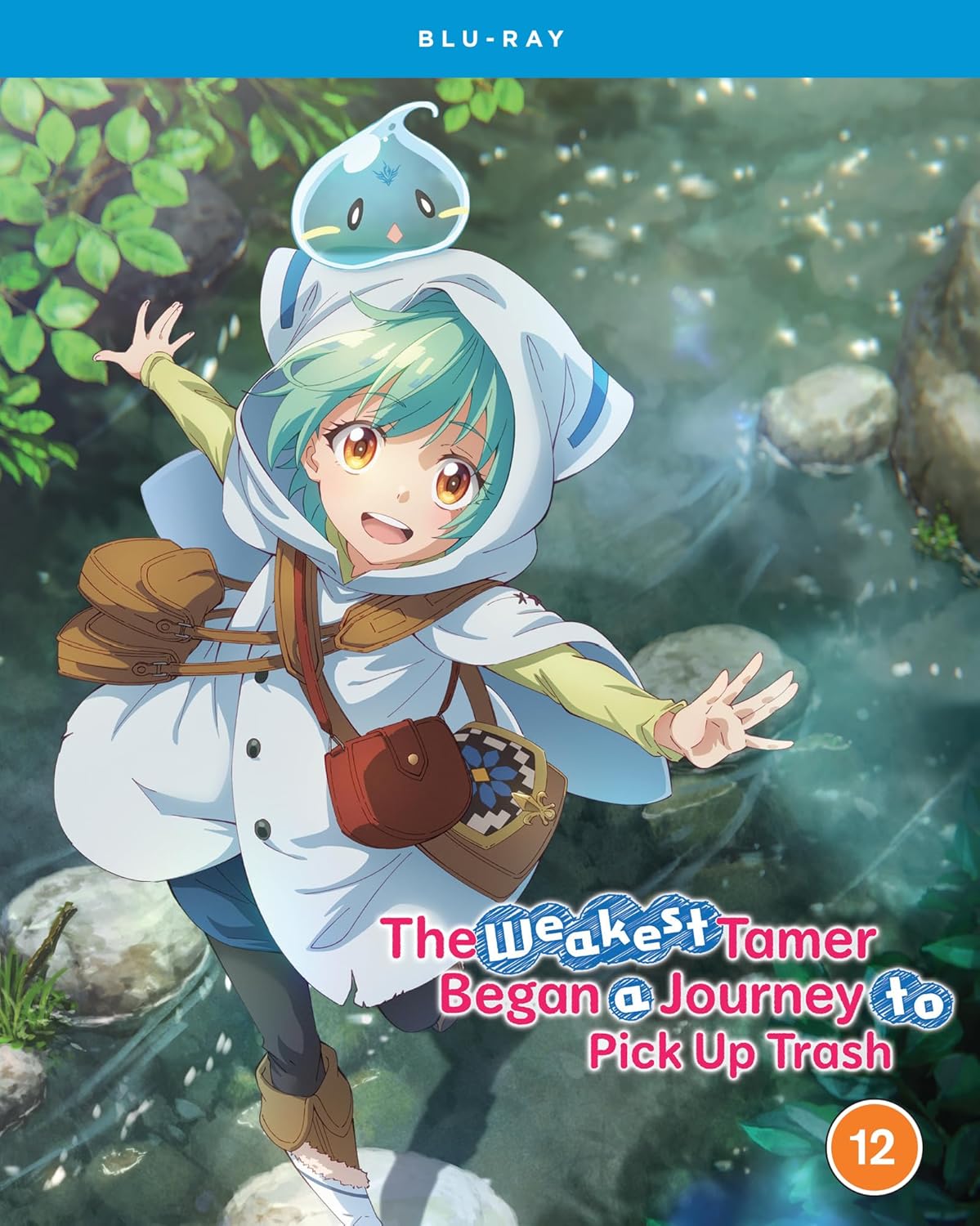 Anime girl with a blue slime creature, Blu-ray cover art.