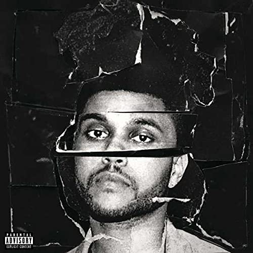 Black and white album cover featuring The Weeknd with a fractured effect.