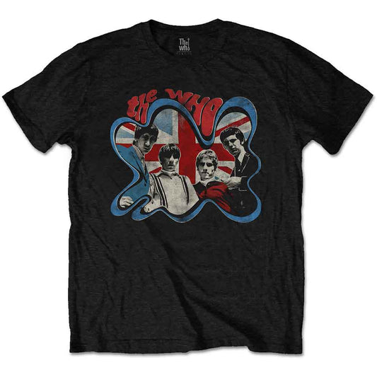 Man wearing a black t-shirt with The Who band graphic.