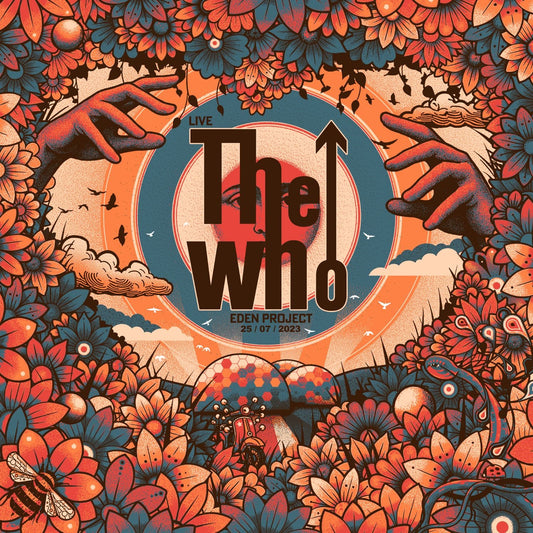 The Who "Live at Eden Project" vinyl album cover with floral artwork.