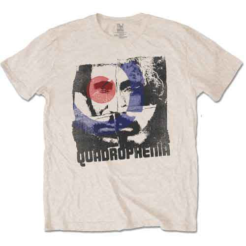 Off-white t-shirt with a distressed graphic of a face and text.