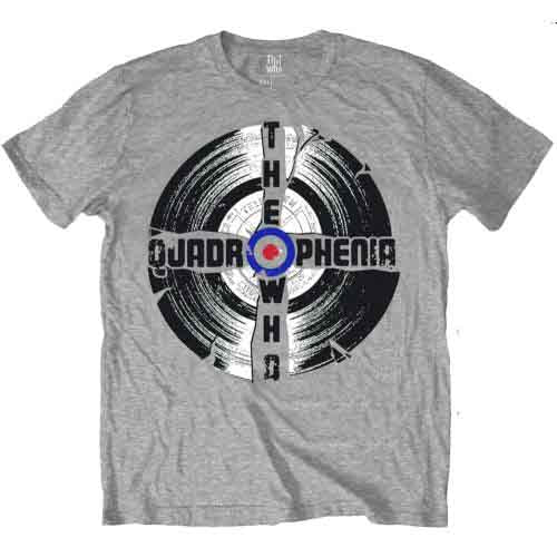 Grey t-shirt with a black and white Quadrophenia record label graphic.