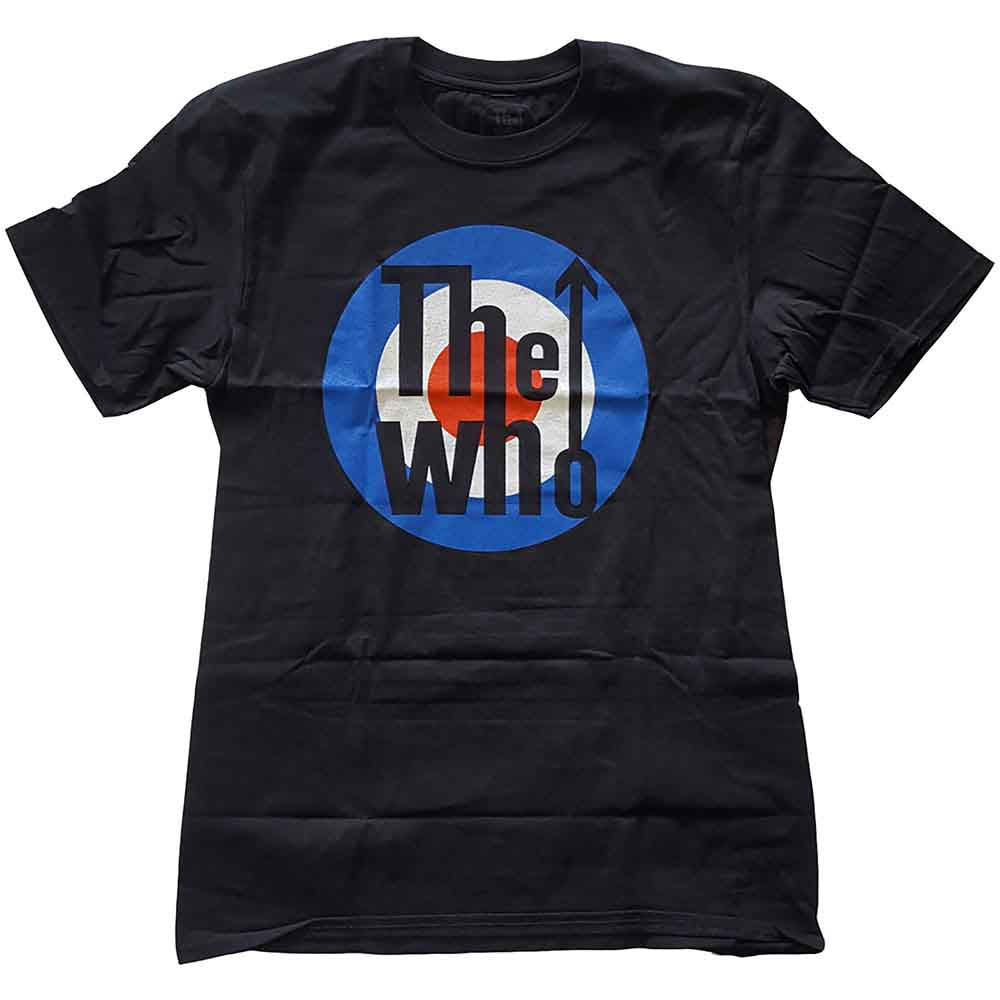 Black t-shirt with The Who’s target logo worn by a man.