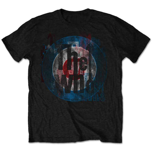 Black unisex t-shirt with a textured, likely distressed, graphic of The Who logo.
