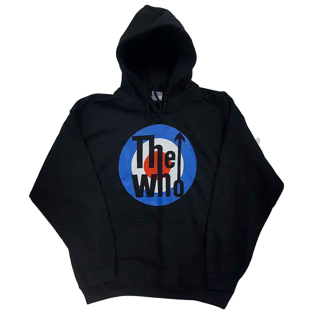 Navy blue pullover hoodie with “The Who” logo, size XX-Large.
