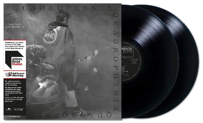 The Who’s “Quadrophenia” vinyl record with a black and white cover.