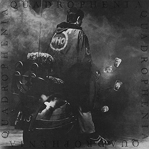 Black and white vinyl album cover for The Who’s Quadrophenia, featuring a mod on a scooter.