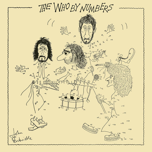 Line-drawing album cover for The Who’s “The Who By Numbers” featuring band members.