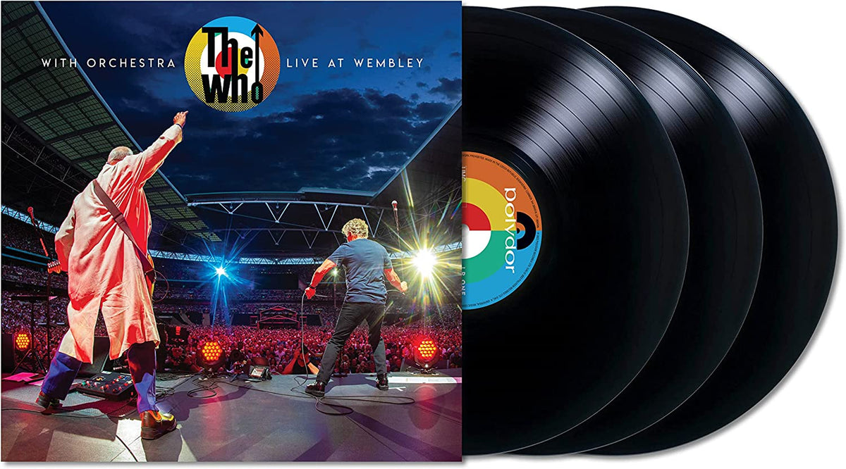 "The Who Live at Wembley" vinyl record album cover with three black vinyl records.