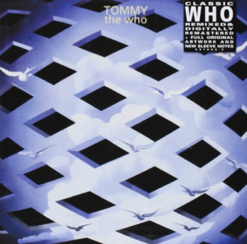 Tommy" album cover by The Who, featuring repeating squares and birds.
