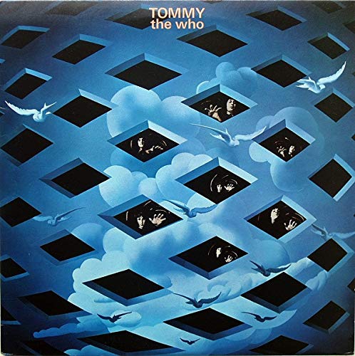 Album cover for The Who’s “Tommy” with blue, geometric shapes and birds.