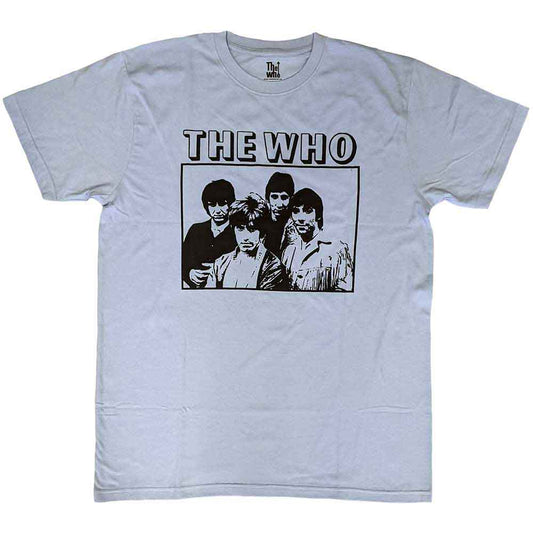 A black unisex t-shirt featuring a framed vintage band photo of The Who.