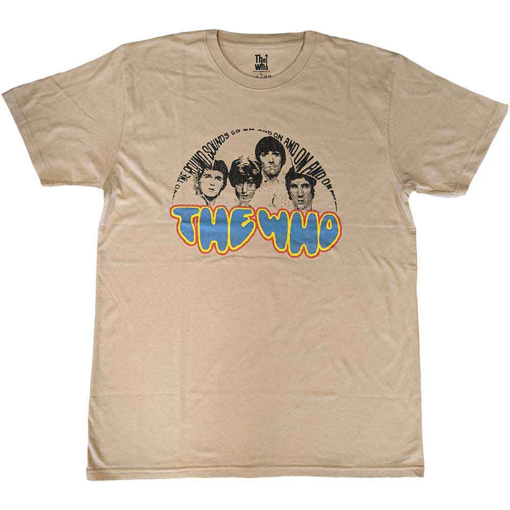 Black t-shirt featuring The Who band logo and “On and On” text, size large.