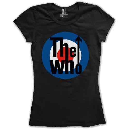 Black women's t-shirt with The Who's target logo centered on the chest.