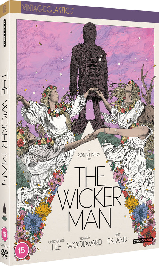 DVD cover for "The Wicker Man" featuring a woven figure and floral designs.