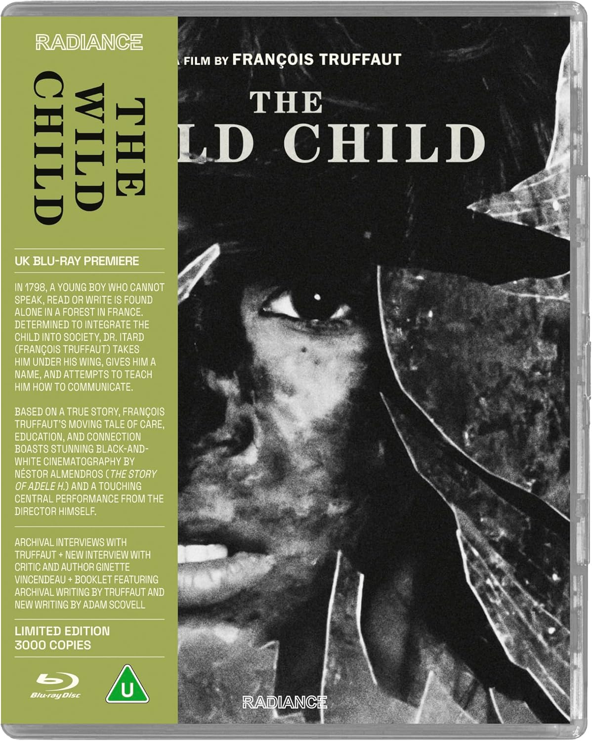 Blu-ray cover for “The Wild Child” film, featuring a boy’s face in shadow.